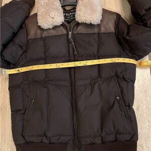 Filson Brown Cascade Down Jacket Women Large Men Medium Shearling Made in Canada